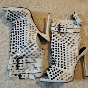 White Studded Platform Peep Toe Booties Size 11